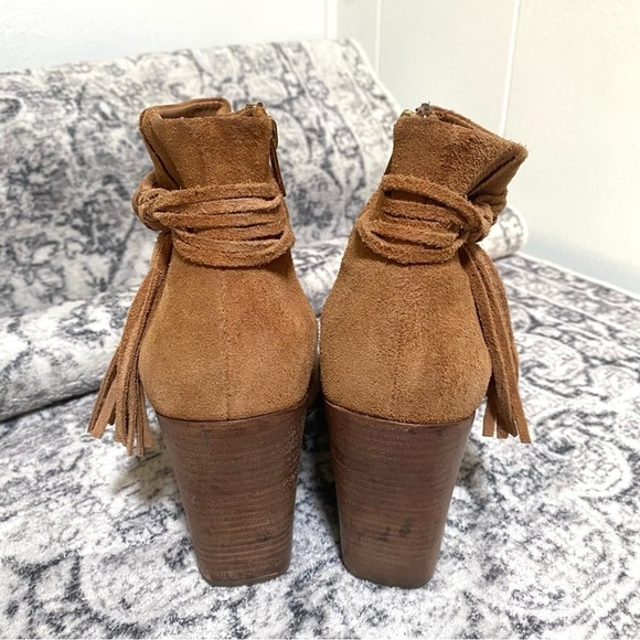 Steve Madden Baine Open Toe Suede Ankle Booties Cognac Brown Size 8 - Picture 4 of 7